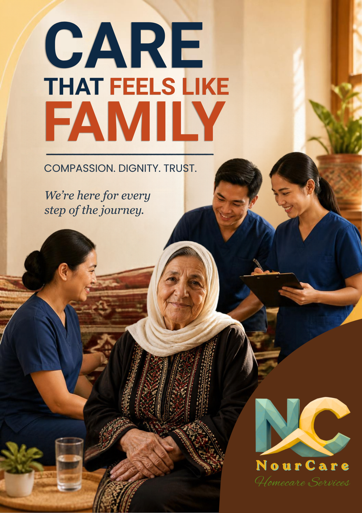 Filipino caregivers sharing a happy moment with a Saudi family